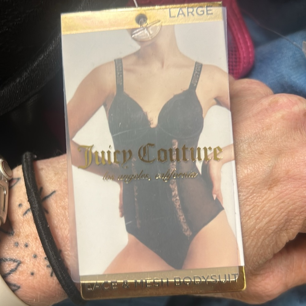 NWT Juicy Couture Sexy Black Lace & Mesh Bodysuit